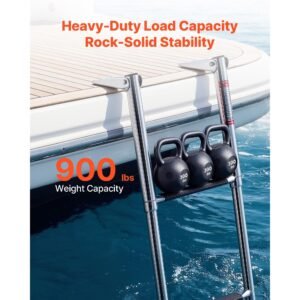 boat ladder, 4 steps, stainless steel telescoping folding swim deck ladder for rear entry inboard, heavy duty 900 lbs capacity with wide anti slip steps, for outboards, yacht, pontoon boats