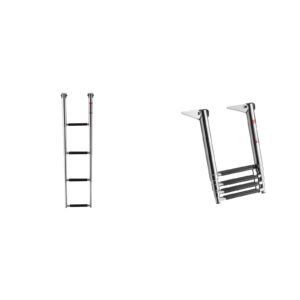 Boat Ladder, 4 Steps, Stainless Steel Telescoping Folding Swim Deck Ladder for Rear Entry Inboard, Heavy Duty 900 lbs Capacity with Wide Anti-Slip Steps, for Outboards, Yacht, Pontoon Boats