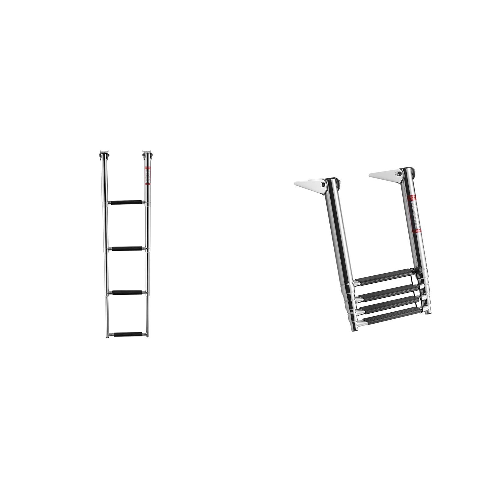 boat ladder, 4 steps, stainless steel telescoping folding swim deck ladder for rear entry inboard, heavy duty 900 lbs capacity with wide anti slip steps, for outboards, yacht, pontoon boats