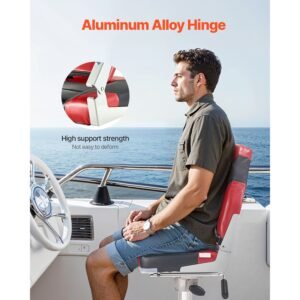 boat seat, high backrest, folding fishing boat seat with thickened sponge cushion & waterproof pvc leather, aluminum alloy hinges, flip up boat seat for boats, yachts, ships, black & red