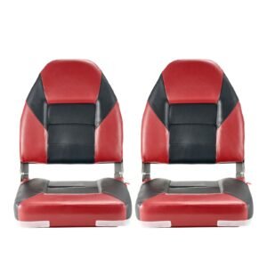 Boat Seat, High Backrest, Folding Fishing Boat Seat with Thickened Sponge Cushion & Waterproof PVC Leather, Aluminum Alloy Hinges, Flip Up Boat Seat for Boats, Yachts, Ships, Black & Red