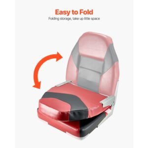 boat seat, high backrest, folding fishing boat seat with thickened sponge cushion & waterproof pvc leather, aluminum alloy hinges, flip up boat seat for boats, yachts, ships, black & red