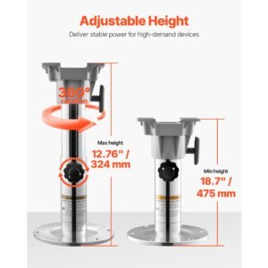 boat seat pedestal, adjustable height from 12.76 to 18.7 inches, aluminum alloy boat chair base with locking design, waterproof & rust resistant, ideal for fishing and boating enthusiasts