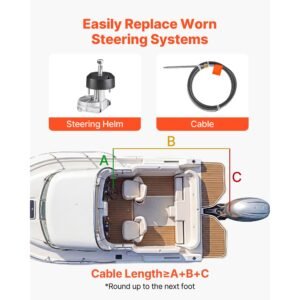boat steering system, 17 ft boat control cable outboard rotary steering system kit with aluminum alloy helm, durable marine replacement for fishing boats, small sailboats, speedboats, lifeboats
