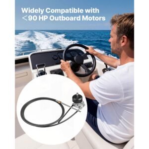 boat steering system, 17 ft boat control cable outboard rotary steering system kit with aluminum alloy helm, durable marine replacement for fishing boats, small sailboats, speedboats, lifeboats