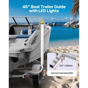 boat trailer guide, 46 in with led light trailer guide poles, 2pcs high hardness steel guide ons, wide adjustable trailers guides with pvc pipes, for ski boat, fishing boat or sailboat trailers