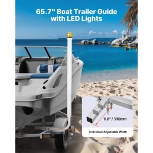 boat trailer guide, 65.7 in with led light trailer guide poles, 2pcs high hardness steel guide ons, wide adjustable trailers guides with pvc pipes, for ski boat, fishing boat, sailboat trailers