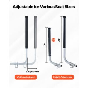 boat trailer guides, 40 in/48 in height guide poles, 2pcs high hardness steel trailer guide ons, adjustable guide poles with pvc pipes, for ski boats, compact fishing boats, small sailboat