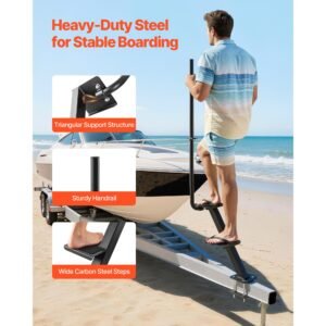 boat trailer steps, 2 step, heavy duty boat trailer steps with handle, non slip surface, 3 mounting angle options, carbon steel ladder suitable for 3" x 3"/3" x 5"/4" x 4" frame, bottom mounting