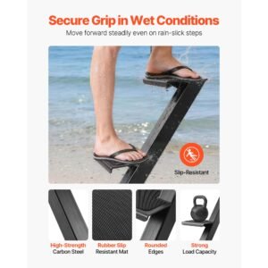boat trailer steps, 2 step, heavy duty boat trailer steps with handle, non slip surface, 3 mounting angle options, carbon steel ladder suitable for 3" x 3"/3" x 5"/4" x 4" frame, bottom mounting