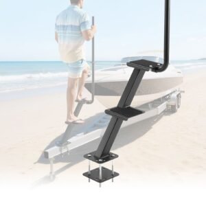 Boat Trailer Steps, 2-Step, Heavy-Duty Boat Trailer Steps with Handle, Non-Slip Surface, 3 Mounting Angle Options, Carbon Steel Ladder Suitable for 3" x 3"/3" x 5"/4" x 4" Frame, Bottom Mounting