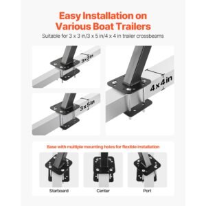 boat trailer steps, 2 step, heavy duty boat trailer steps with handle, non slip surface, 3 mounting angle options, carbon steel ladder suitable for 3" x 3"/3" x 5"/4" x 4" frame, bottom mounting