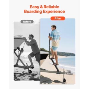 boat trailer steps, 2 step, heavy duty boat trailer steps with handle, non slip surface, 3 mounting angle options, carbon steel ladder suitable for 3" x 3"/3" x 5"/4" x 4" frame, bottom mounting