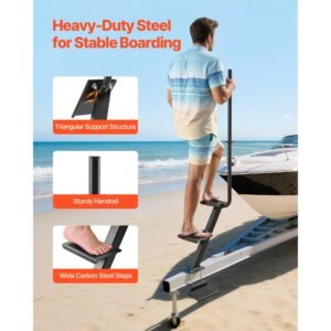 boat trailer steps, 3 step, heavy duty boat trailer steps with handle, non slip surface, 3 mounting angle options, carbon steel ladder suitable for 3" x 3"/3" x 5"/4" x 4" frame, bottom mounting