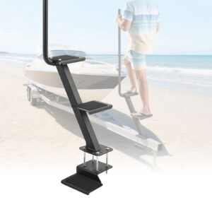 Boat Trailer Steps, 3-Step, Heavy-Duty Boat Trailer Steps with Handle, Non-Slip Surface, 3 Mounting Angle Options, Carbon Steel Ladder Suitable for 3" x 3"/3" x 5"/4" x 4" Frame, Bottom Mounting