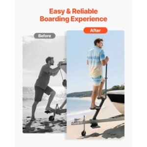 boat trailer steps, 3 step, heavy duty boat trailer steps with handle, non slip surface, 3 mounting angle options, carbon steel ladder suitable for 3" x 3"/3" x 5"/4" x 4" frame, bottom mounting