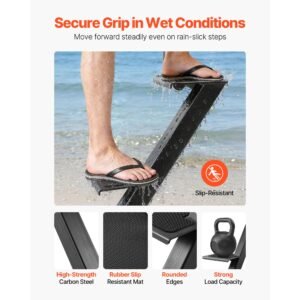 boat trailer steps, 3 step, heavy duty boat trailer steps with handle, non slip surface, 3 mounting angle options, carbon steel ladder suitable for 3" x 3"/3" x 5"/4" x 4" frame, side mounting