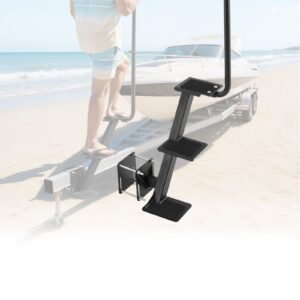 Boat Trailer Steps, 3-Step, Heavy-Duty Boat Trailer Steps with Handle, Non-Slip Surface, 3 Mounting Angle Options, Carbon Steel Ladder Suitable for 3" x 3"/3" x 5"/4" x 4" Frame, Side Mounting