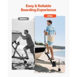 boat trailer steps, 3 step, heavy duty boat trailer steps with handle, non slip surface, 3 mounting angle options, carbon steel ladder suitable for 3" x 3"/3" x 5"/4" x 4" frame, side mounting