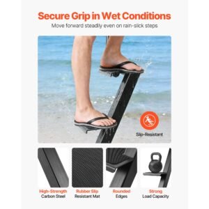 boat trailer steps, 4 step, heavy duty boat trailer steps with handle, non slip surface, 3 mounting angle options, carbon steel ladder suitable for 3" x 3"/3" x 5"/4" x 4" frame, bottom mounting