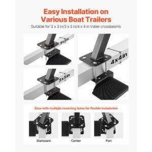 boat trailer steps, 4 step, heavy duty boat trailer steps with handle, non slip surface, 3 mounting angle options, carbon steel ladder suitable for 3" x 3"/3" x 5"/4" x 4" frame, bottom mounting