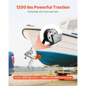 boat trailer winch stand with roller, 1200 lbs winch & 2 in x 25 ft winch strap, boat winch mount with u bolt for 2 3 inches w x 3 4 inches h trailer tongue, fit for jet ski, sailboat, speedboat