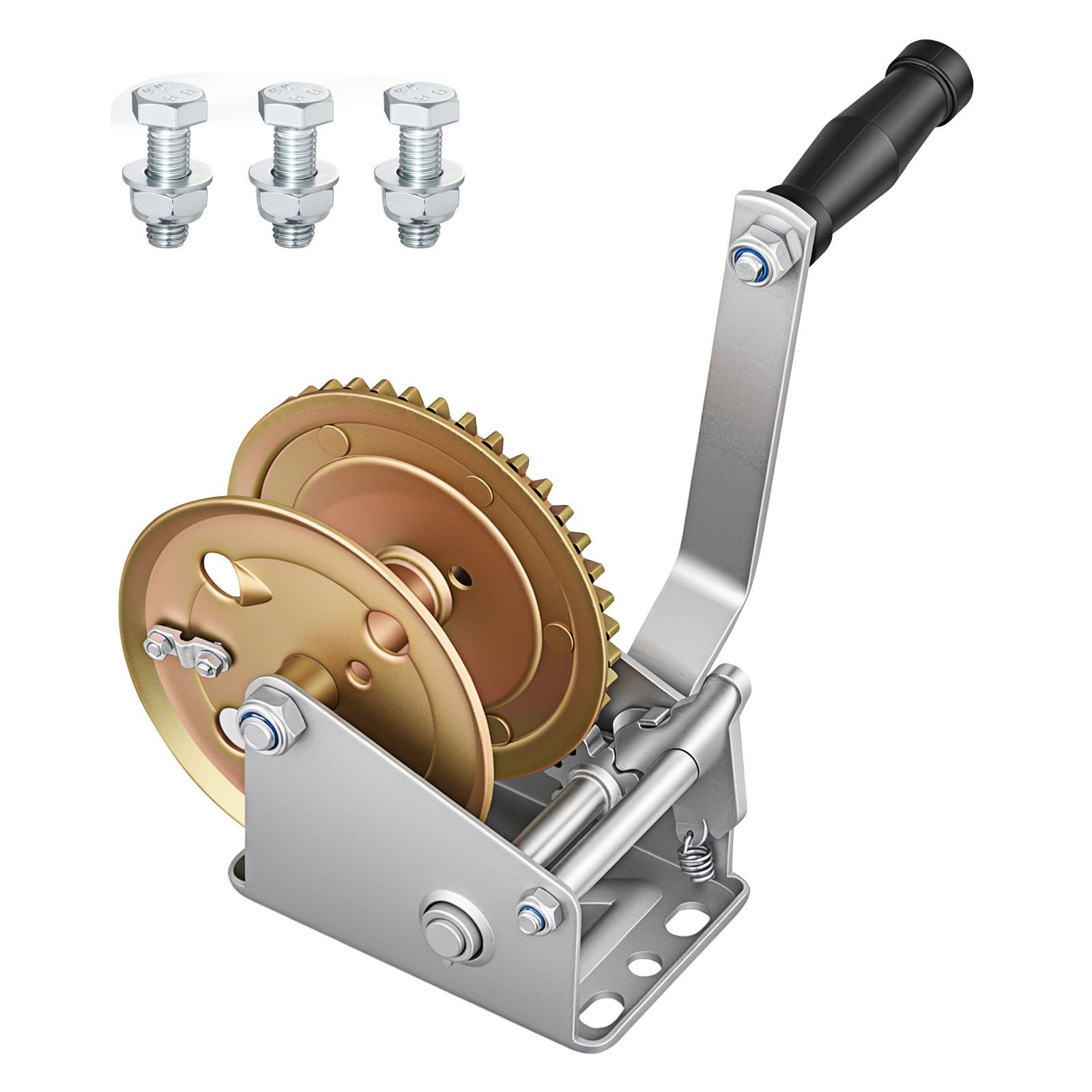 boat winch, 1600 lbs hand winch, heavy duty manual rope crank, portable two way ratchet, 4: 1 gear ratio, easy installation gear for boat trailer atv towing