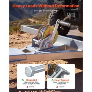 boat winch, 1600 lbs hand winch, heavy duty manual rope crank with 32.8ft steel wire, portable two way ratchet, anti slip handle, easy installation gear for boat trailer atv towing