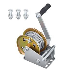 Boat Winch, 1600 lbs Hand Winch, Heavy Duty Manual Rope Crank with 32.8ft Steel Wire, Portable Two-Way Ratchet, Anti-Slip Handle, Easy Installation Gear for Boat Trailer ATV Towing