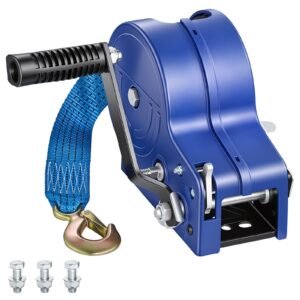 Boat Winch, 3500 lbs Hand Winch, Heavy Duty Manual Rope Crank with 20ft Gray-Black Polyester Strap, Portable Two-Way Ratchet, Anti-Slip Handle Gear for Boat Trailer ATV Towing