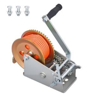 Boat Winch, 3500 lbs Hand Winch, Heavy Duty Manual Rope Crank with 20ft Orange Polyester Strap, Portable Two-Way Ratchet, 2 Speed Switchable, Anti-Slip Handle Gear for Boat Trailer ATV Towing