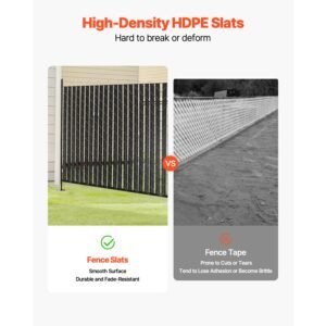 bottom locking privacy slats, double wall vertical bottom locking slats with wings for chain link fence, high density hdpe chain link slats ideally fit 8' high fence for garden and farm(black)