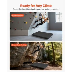 bouldering crash pad, bi fold rock climbing crash pad with adjustable backpack straps and handle, foldable lightweight for indoor bouldering & outdoor climbing, folded size 35.6" x 24" x 8.3"