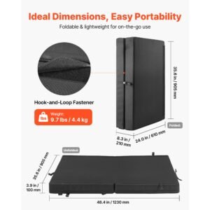 bouldering crash pad, bi fold rock climbing crash pad with adjustable backpack straps and handle, foldable lightweight for indoor bouldering & outdoor climbing, folded size 35.6" x 24" x 8.3"