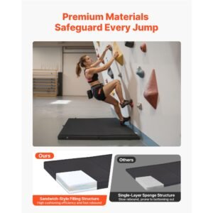 bouldering crash pad, bi fold rock climbing crash pad with adjustable backpack straps and handle, foldable lightweight for indoor bouldering & outdoor climbing, folded size 35.6" x 24" x 8.3"