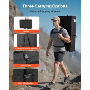 bouldering crash pad, bi fold rock climbing crash pad with adjustable backpack straps and handle, foldable lightweight for indoor bouldering & outdoor climbing, folded size 35.6" x 24" x 8.3"