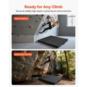 bouldering crash pad, tri fold rock climbing crash pad with adjustable backpack straps and handle, foldable lightweight for indoor bouldering & outdoor climbing, folded size 48" x 22.2" x 15"
