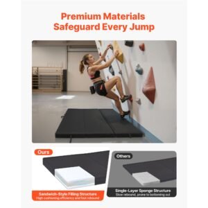 bouldering crash pad, tri fold rock climbing crash pad with adjustable backpack straps and handle, foldable lightweight for indoor bouldering & outdoor climbing, folded size 48" x 22.2" x 15"