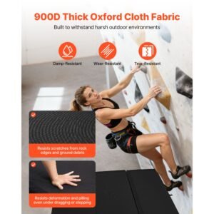 bouldering crash pad, tri fold rock climbing crash pad with adjustable backpack straps and handle, foldable lightweight for indoor bouldering & outdoor climbing, folded size 48" x 22.2" x 15"