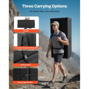 bouldering crash pad, tri fold rock climbing crash pad with adjustable backpack straps and handle, foldable lightweight for indoor bouldering & outdoor climbing, folded size 48" x 22.2" x 15"