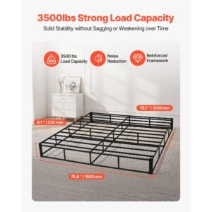 box spring, king size bed frame with washable fabric cloth, heavy duty metal frame for king bed, 9.1 in mattress foundation, 3500 lbs max weight capacity, easy assembly, 79.1 x 75.8 x 9.1 in