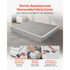 box spring, king size bed frame with washable fabric cloth, heavy duty metal frame for king bed, 9.1 in mattress foundation, 3500 lbs max weight capacity, easy assembly, 79.1 x 75.8 x 9.1 in