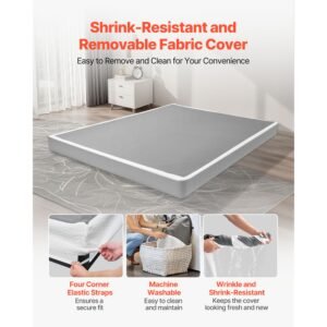 box spring, queen size bed frame with washable fabric cloth, heavy duty metal frame for queen bed, 4 in mattress foundation, 3500 lbs max weight capacity, easy assembly, 79.1 l x 59.4 w x 4 h in