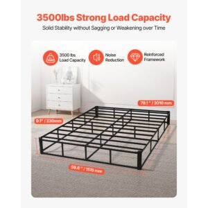 box spring, queen size bed frame with washable fabric cloth, heavy duty metal frame for queen bed, 9.1 in mattress foundation, 3500 lbs max weight capacity, easy assembly, 79.1 x 59.6 x 9.1 in