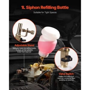 brake bleeder kit, 3l brake fluid extractor with 1l siphon refilling bottle & 13 hose connectors, complete brake fluid bleeder kit with extended silicone hose & handle, fit for most vehicles