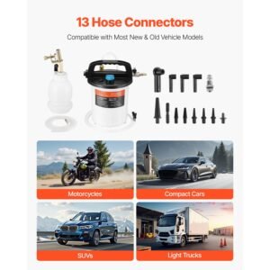 brake bleeder kit, 3l brake fluid extractor with 1l siphon refilling bottle & 13 hose connectors, complete brake fluid bleeder kit with extended silicone hose & handle, fit for most vehicles