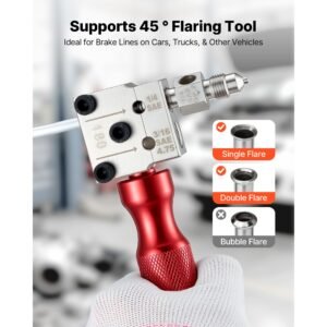 brake line flaring tool kit, 45° single & double flare tool for 3/16", 1/4" copper tubing with 2 forming dies, deburring tool & toolbox for automotive brake hydraulic line repair
