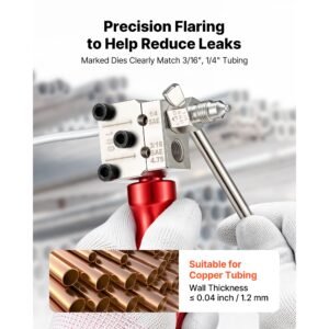 brake line flaring tool kit, 45° single & double flare tool for 3/16", 1/4" copper tubing with 2 forming dies, deburring tool & toolbox for automotive brake hydraulic line repair