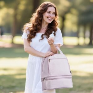 breast pump backpack, breast feeding bag with ice pack, fits for s1/s2, pumping accessories & breastmilk storage, portable pump carrying case for work, travel and family use, light pink