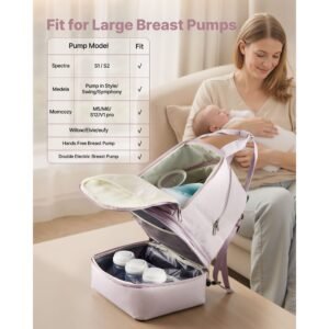 breast pump backpack, breast feeding bag with ice pack, fits for s1/s2, pumping accessories & breastmilk storage, portable pump carrying case for work, travel and family use, light pink